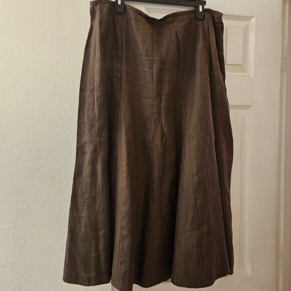 Talbot's irish linen lined long skirt closet staple brown fall neutral boho zip - Picture 2 of 9